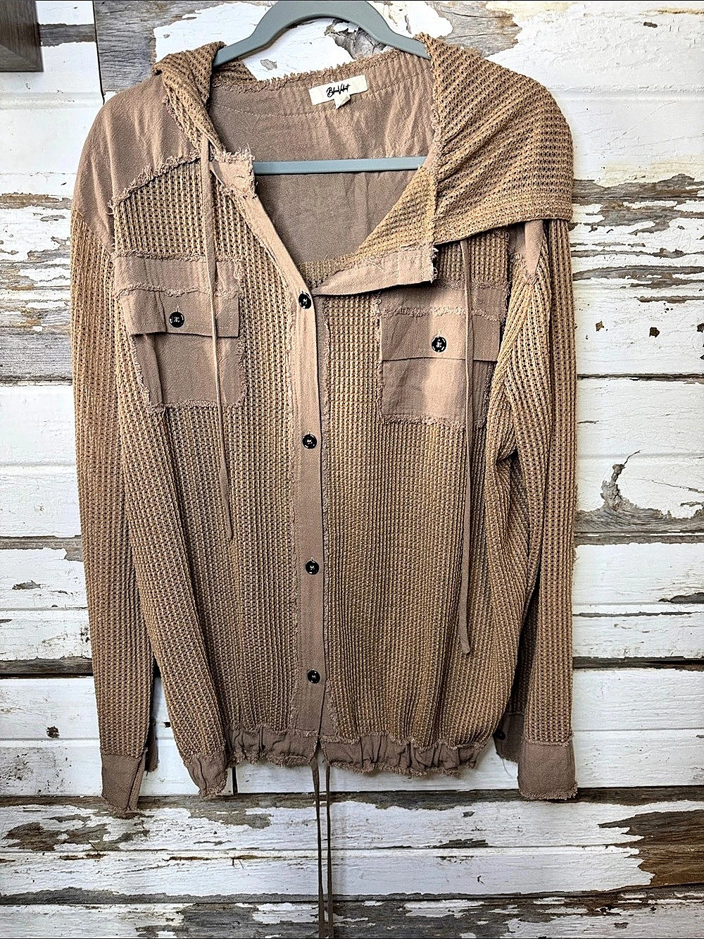 Blue Velvet Hooded Knit Cardigan in Brown (( 1131 A